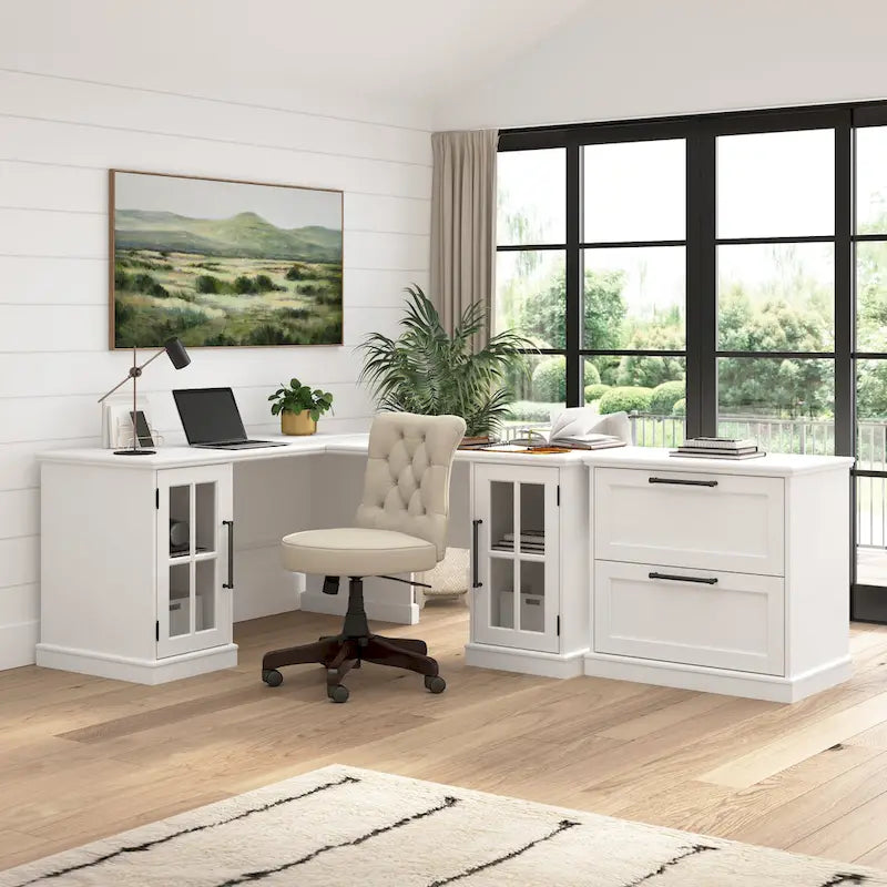 White Ash 60W Computer Desk with Hutch & Storage, Single