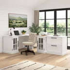 White Ash 60W Computer Desk with Hutch & Storage, Single