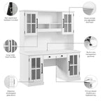 White Ash 60W Computer Desk with Hutch & Storage, Single