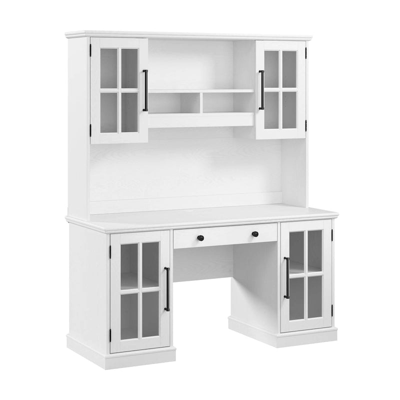 White Ash 60W Computer Desk with Hutch & Storage, Single