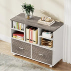 Oak/Gray/Brown Mobile File Cabinet – 2 Drawers & 5 Shelves, 1-Person Use