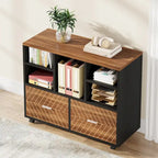 Oak/Gray/Brown Mobile File Cabinet – 2 Drawers & 5 Shelves, 1-Person Use