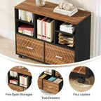 Oak/Gray/Brown Mobile File Cabinet – 2 Drawers & 5 Shelves, 1-Person Use