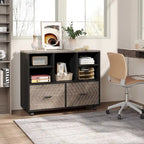 Oak/Gray/Brown Mobile File Cabinet – 2 Drawers & 5 Shelves, 1-Person Use