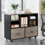 Oak/Gray/Brown Mobile File Cabinet – 2 Drawers & 5 Shelves, 1-Person Use