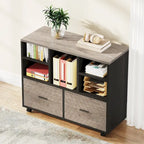 Oak/Gray/Brown Mobile File Cabinet – 2 Drawers & 5 Shelves, 1-Person Use