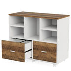Oak/Gray/Brown Mobile File Cabinet – 2 Drawers & 5 Shelves, 1-Person Use