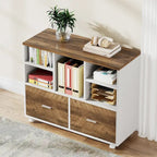 Oak/Gray/Brown Mobile File Cabinet – 2 Drawers & 5 Shelves, 1-Person Use