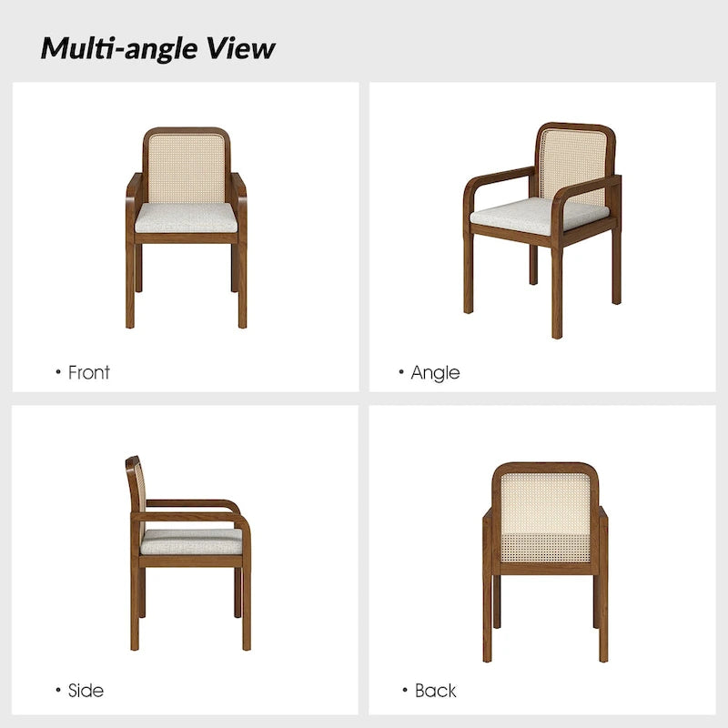 Black / Acorn Rattan Back Dining Chair with Removable Cushion, Set of 2
