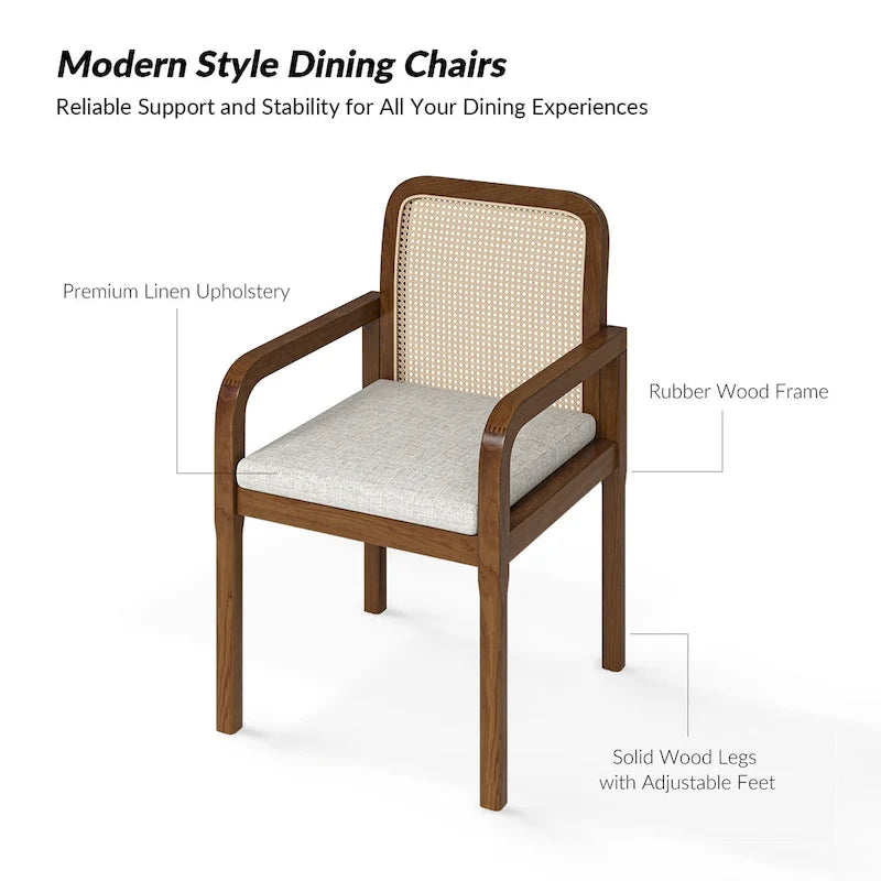 Black / Acorn Rattan Back Dining Chair with Removable Cushion, Set of 2