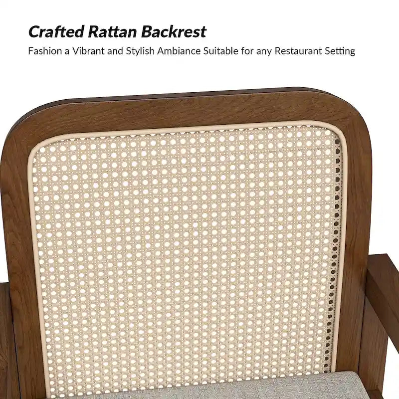 Black / Acorn Rattan Back Dining Chair with Removable Cushion, Set of 2