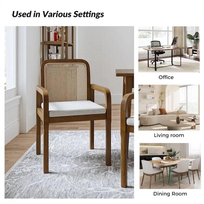 Black / Acorn Rattan Back Dining Chair with Removable Cushion, Set of 2
