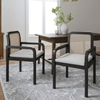 Black / Acorn Rattan Back Dining Chair with Removable Cushion, Set of 2