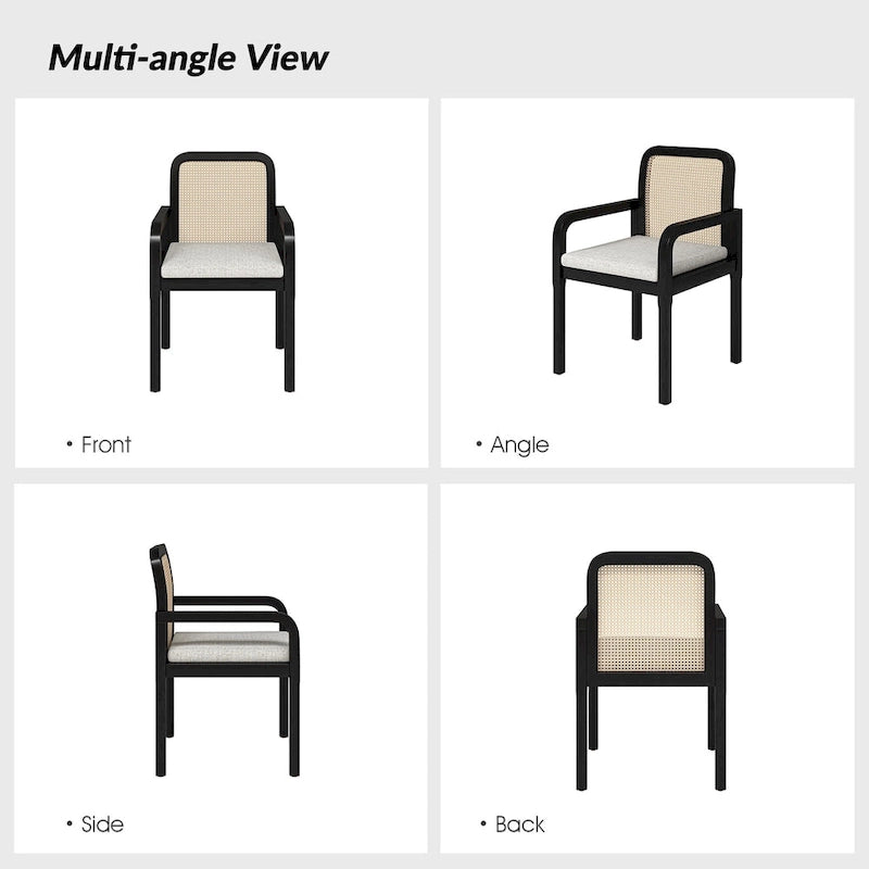 Black / Acorn Rattan Back Dining Chair with Removable Cushion, Set of 2