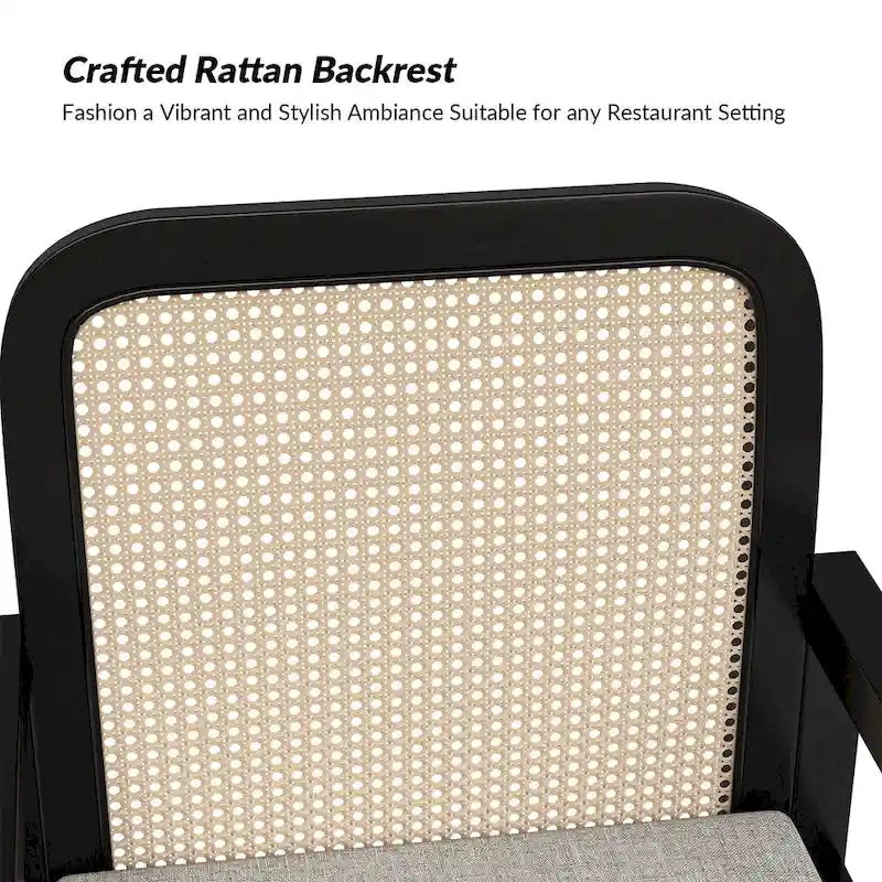 Black / Acorn Rattan Back Dining Chair with Removable Cushion, Set of 2
