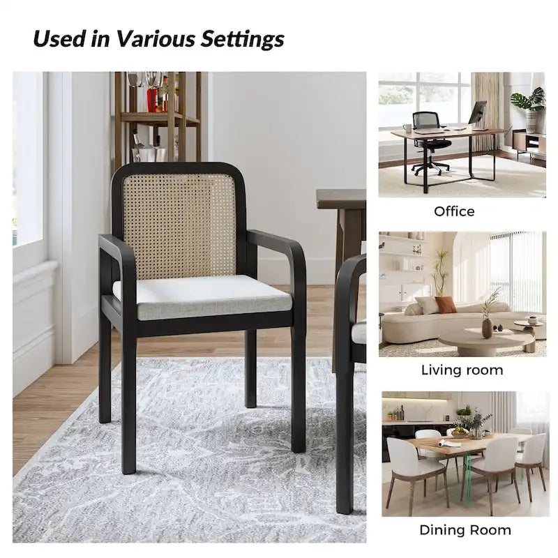 Black / Acorn Rattan Back Dining Chair with Removable Cushion, Set of 2