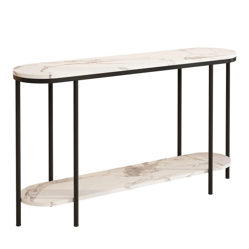 2-Tier Narrow Console Table with Storage Shelves, Black/White & Gold/White