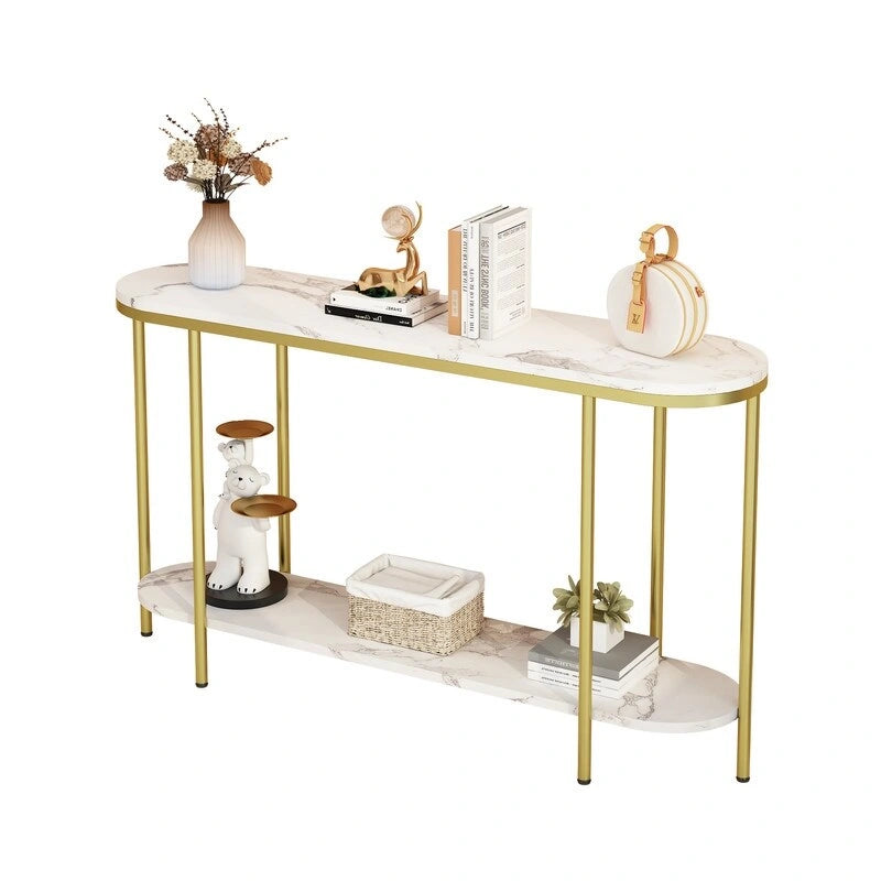 2-Tier Narrow Console Table with Storage Shelves, Black/White & Gold/White