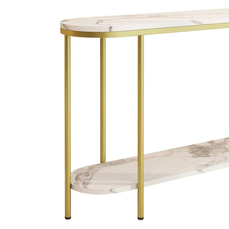 2-Tier Narrow Console Table with Storage Shelves, Black/White & Gold/White