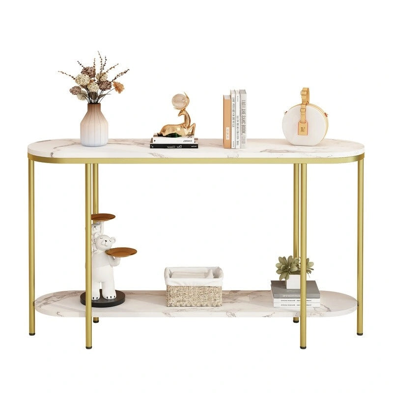 2-Tier Narrow Console Table with Storage Shelves, Black/White & Gold/White