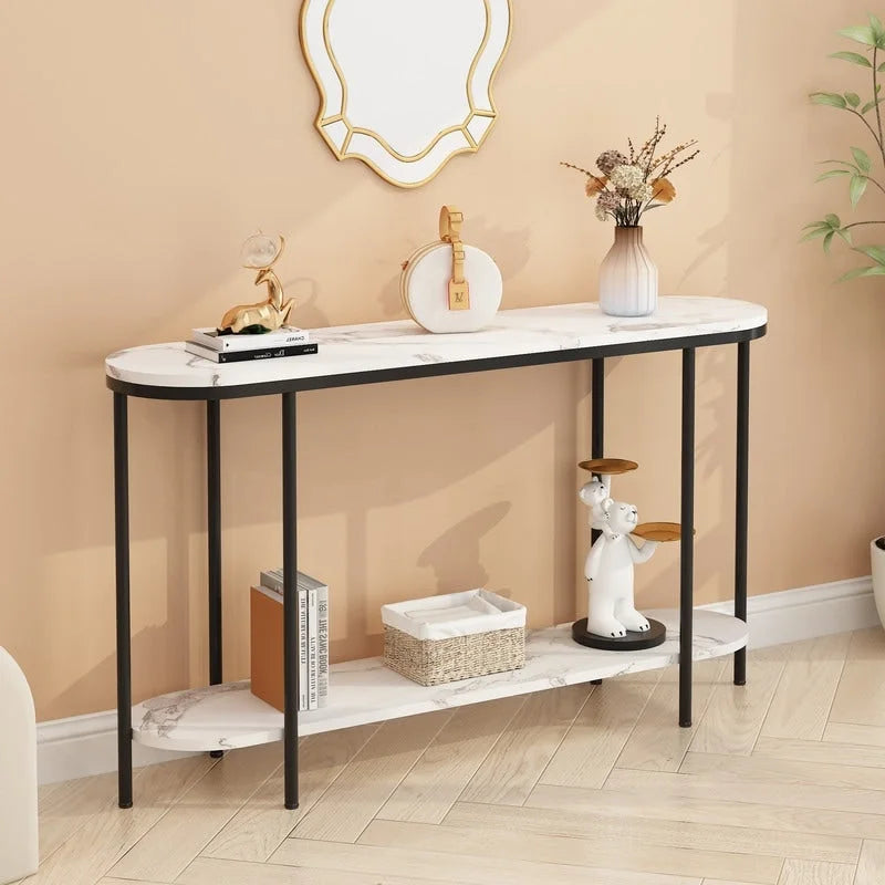 2-Tier Narrow Console Table with Storage Shelves, Black/White & Gold/White