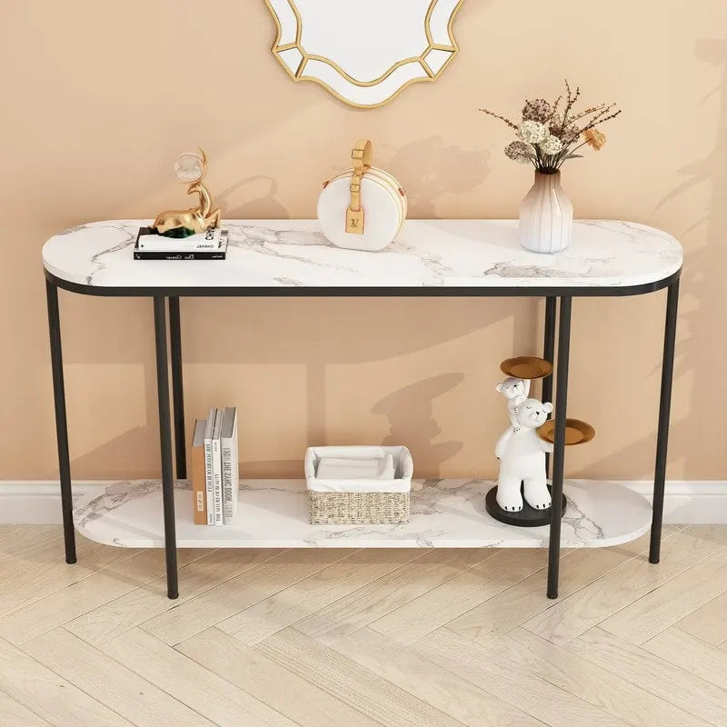 2-Tier Narrow Console Table with Storage Shelves, Black/White & Gold/White