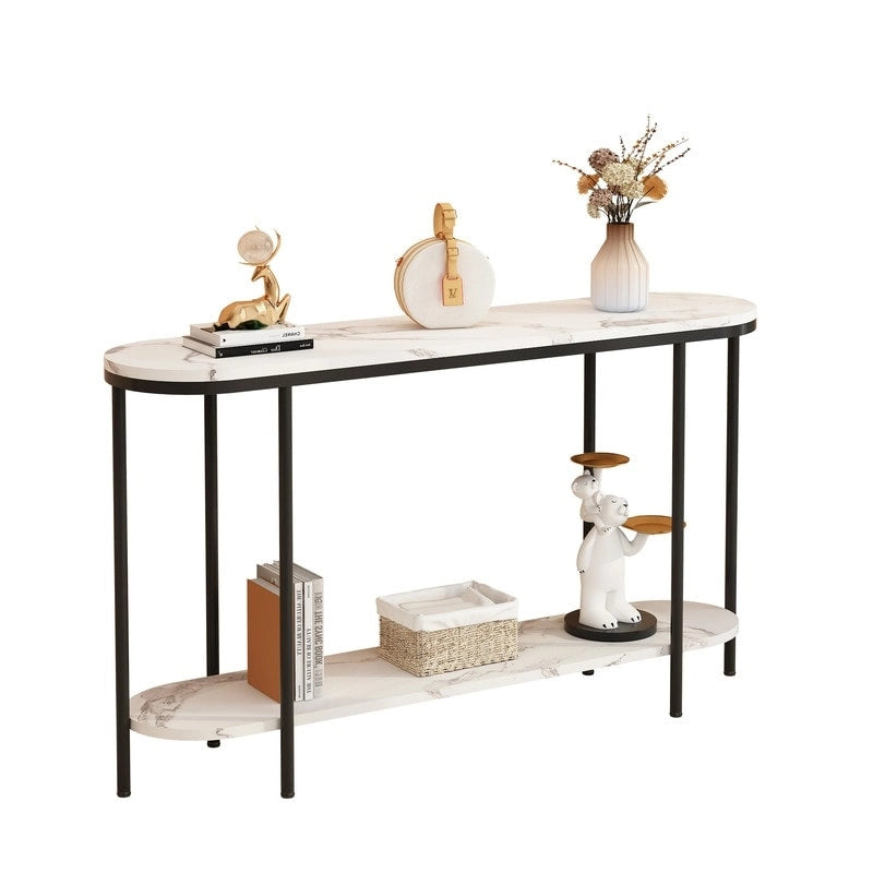 2-Tier Narrow Console Table with Storage Shelves, Black/White & Gold/White