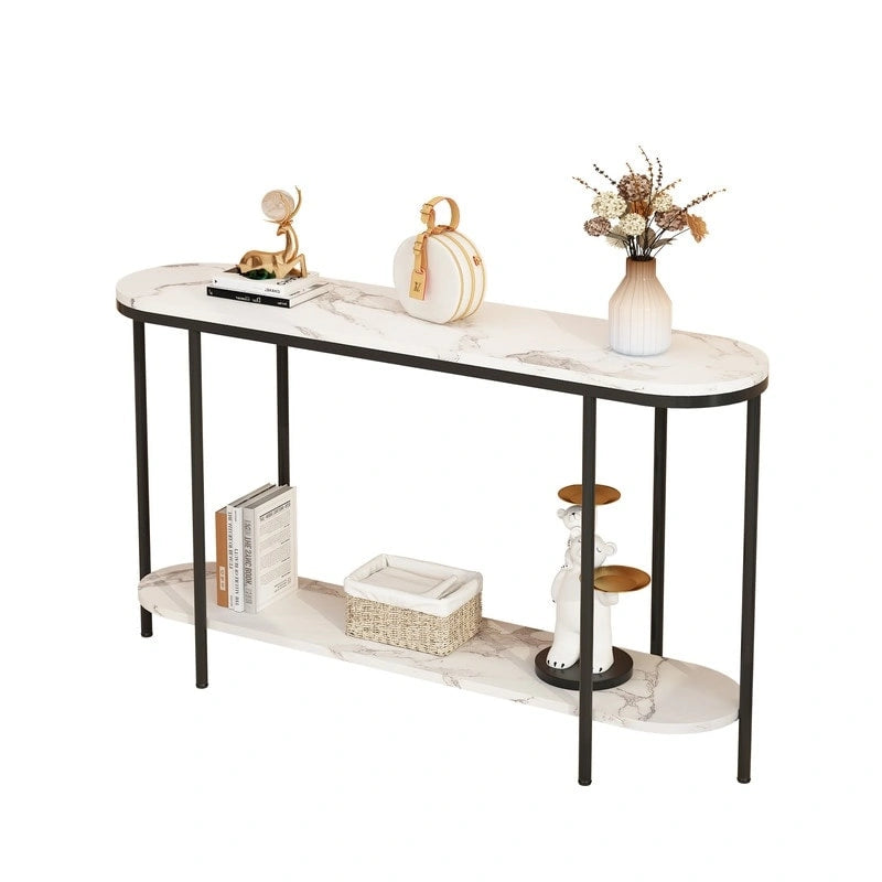 2-Tier Narrow Console Table with Storage Shelves, Black/White & Gold/White