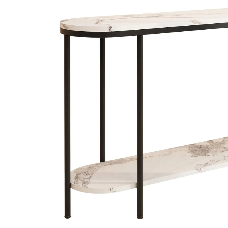 2-Tier Narrow Console Table with Storage Shelves, Black/White & Gold/White