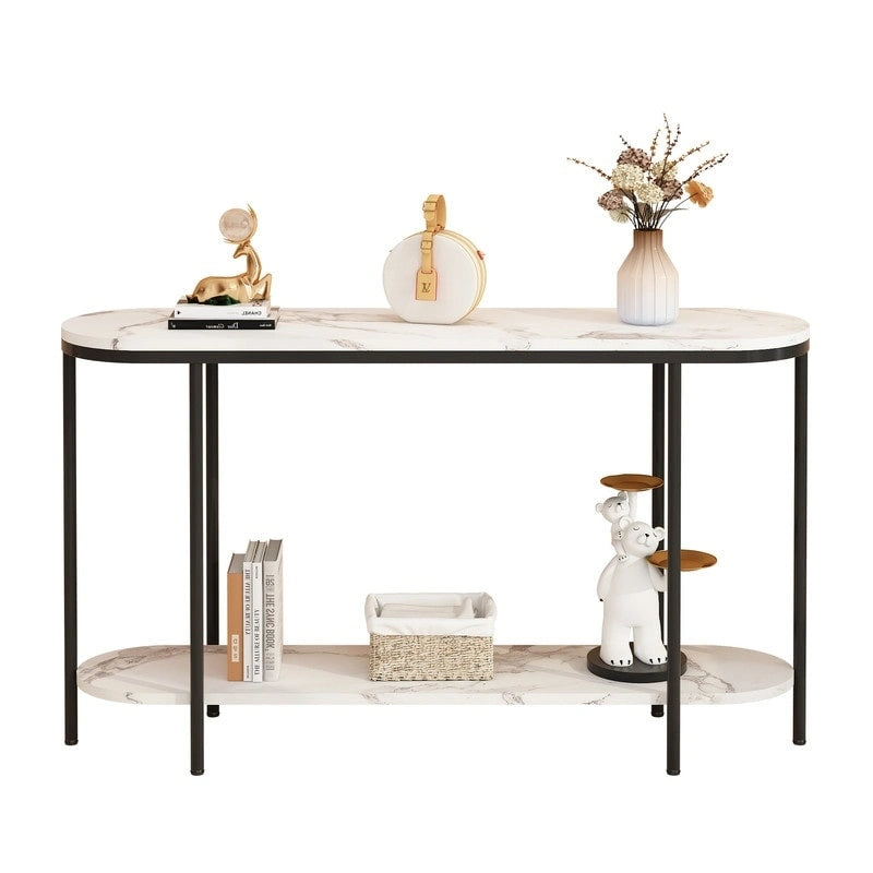 2-Tier Narrow Console Table with Storage Shelves, Black/White & Gold/White