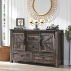 Rustic Wood Dresser with 4 Drawers & 2 Sliding Cabinets – Light/Dark Oak, Antique White, Barnwood