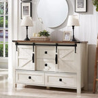 Rustic Wood Dresser with 4 Drawers & 2 Sliding Cabinets – Light/Dark Oak, Antique White, Barnwood
