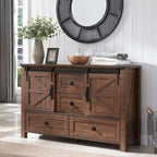 Rustic Wood Dresser with 4 Drawers & 2 Sliding Cabinets – Light/Dark Oak, Antique White, Barnwood