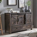 Rustic Wood Dresser with 4 Drawers & 2 Sliding Cabinets – Light/Dark Oak, Antique White, Barnwood