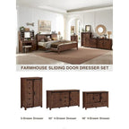 Rustic Wood Dresser with 4 Drawers & 2 Sliding Cabinets – Light/Dark Oak, Antique White, Barnwood
