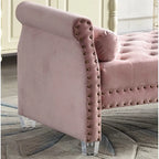 Velvet Tufted Rolled Arm Bench with Acrylic Legs – Multi-Seat, 10 Colors