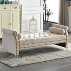 Velvet Tufted Rolled Arm Bench with Acrylic Legs – Multi-Seat, 10 Colors