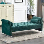 Velvet Tufted Rolled Arm Bench with Acrylic Legs – Multi-Seat, 10 Colors