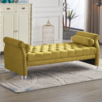 Velvet Tufted Rolled Arm Bench with Acrylic Legs – Multi-Seat, 10 Colors