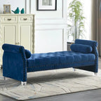 Velvet Tufted Rolled Arm Bench with Acrylic Legs – Multi-Seat, 10 Colors