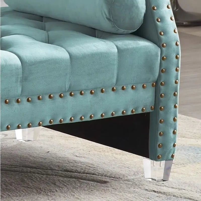 Velvet Tufted Rolled Arm Bench with Acrylic Legs – Multi-Seat, 10 Colors
