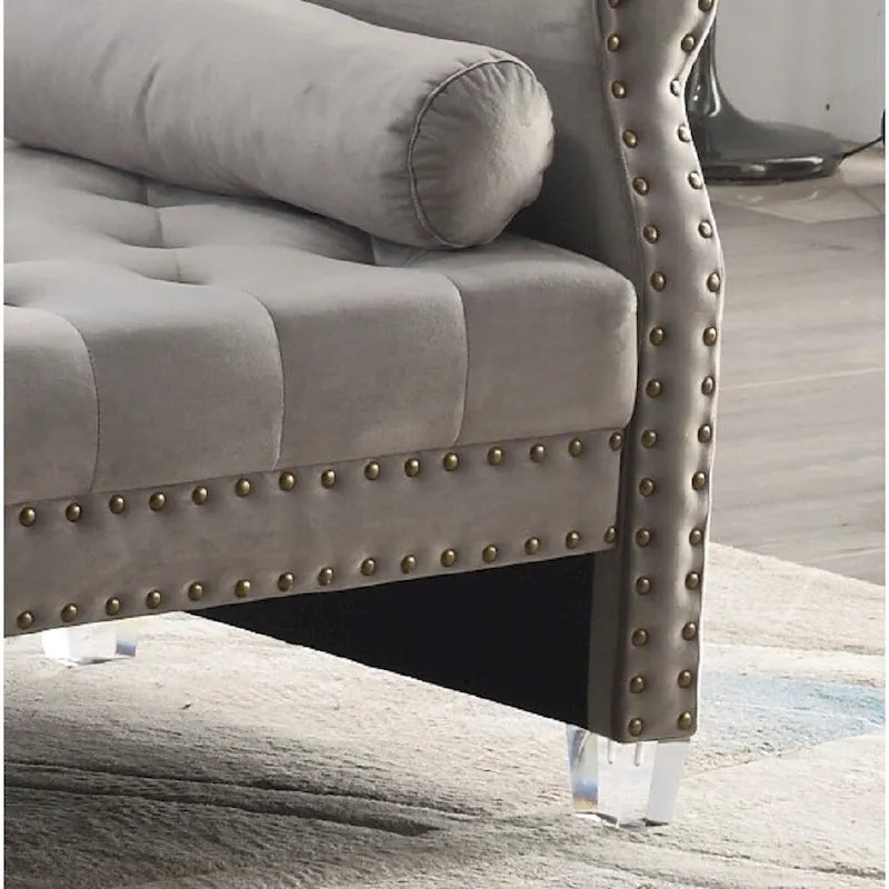 Velvet Tufted Rolled Arm Bench with Acrylic Legs – Multi-Seat, 10 Colors