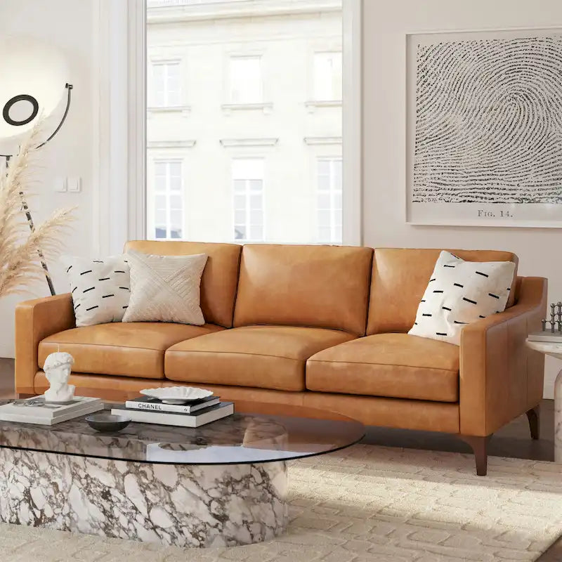 Full-Grain Italian Leather Sofa – Madagascar Cocoa / Cognac Tan / Chocolate Brown / Nightfall Blue, 3-Seater