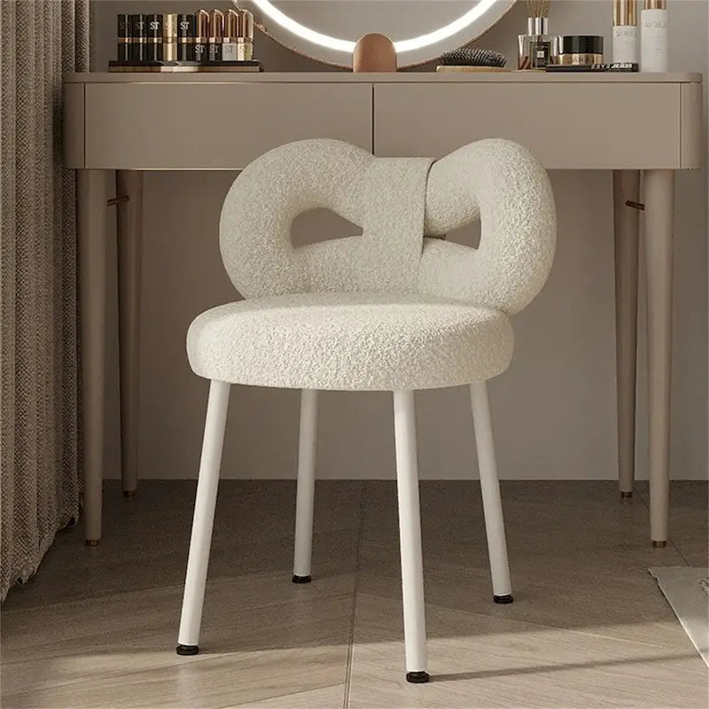 White Fleece Butterfly-Back Vanity Chair, Single Seat