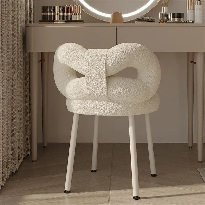 White Fleece Butterfly-Back Vanity Chair, Single Seat