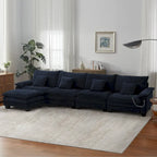 Blue / White / Grey / Black / Cream / Green L-Shaped Modular Sectional Sofa with Ottoman, Sleeper, 5-Seat
