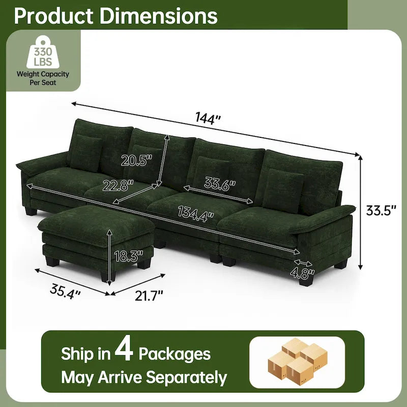 Blue / White / Grey / Black / Cream / Green L-Shaped Modular Sectional Sofa with Ottoman, Sleeper, 5-Seat