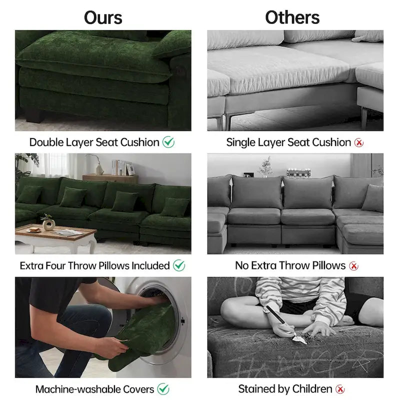 Blue / White / Grey / Black / Cream / Green L-Shaped Modular Sectional Sofa with Ottoman, Sleeper, 5-Seat