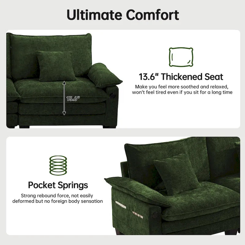 Blue / White / Grey / Black / Cream / Green L-Shaped Modular Sectional Sofa with Ottoman, Sleeper, 5-Seat