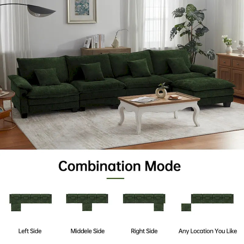 Blue / White / Grey / Black / Cream / Green L-Shaped Modular Sectional Sofa with Ottoman, Sleeper, 5-Seat